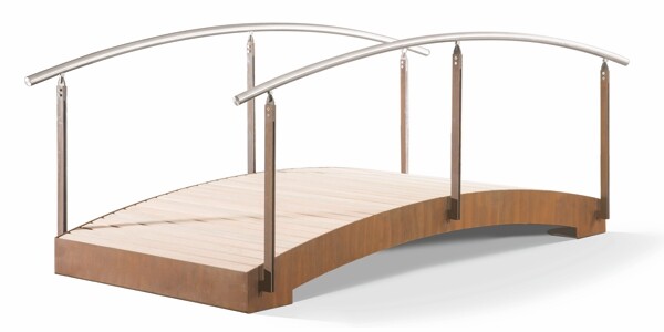 Gartenbrücke mit Beplankung aus RESYSTA-Dielen, Hndlauf als Modell LAVAL mit stirnseitiger Befestigung der Pfosten