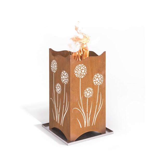 Feuerkorb VESUV mit Motiv Allium und Edelstahl-Untersetzer